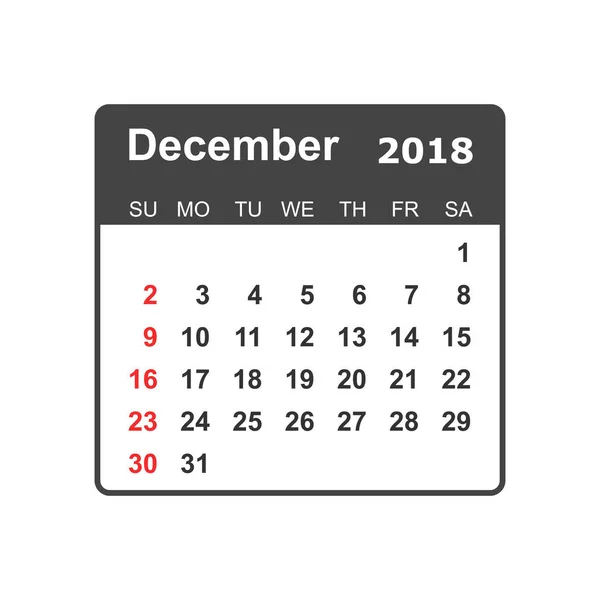 Joulukuu 2018 kalenteri. Kalenteri suunnittelija suunnittelu malli. Viikko s — vektorikuva