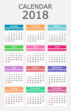 Takvim 2018 yılında basit tarzı. Takvim planlayıcısı tasarım sıcaklığı