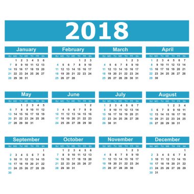 Takvim 2018 yılında basit tarzı. Takvim planlayıcısı tasarım sıcaklığı