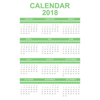 Takvim 2018 yılında basit tarzı. Takvim planlayıcısı tasarım sıcaklığı