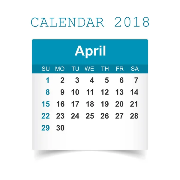 Calendrier avril 2018. Calendrier autocollant modèle de conception. étoile de la semaine — Image vectorielle