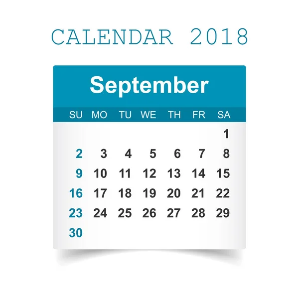 Kalendář září 2018. Šablona návrhu štítku kalendáře. Týden — Stockový vektor