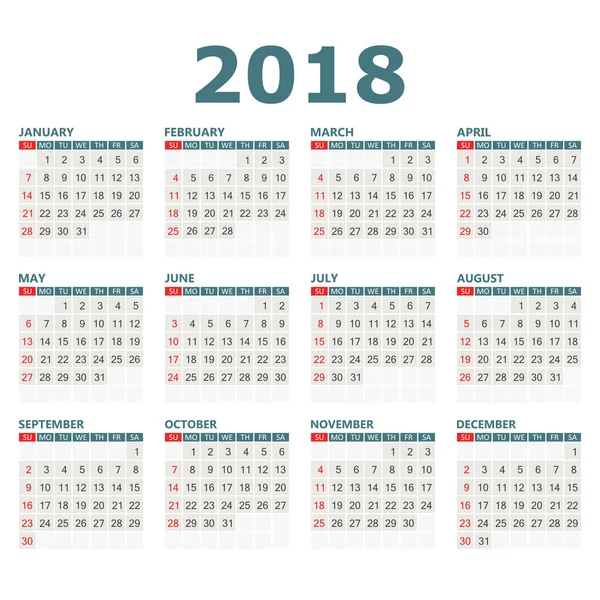 Takvim 2018 yılında basit tarzı. Takvim planlayıcısı tasarım sıcaklığı