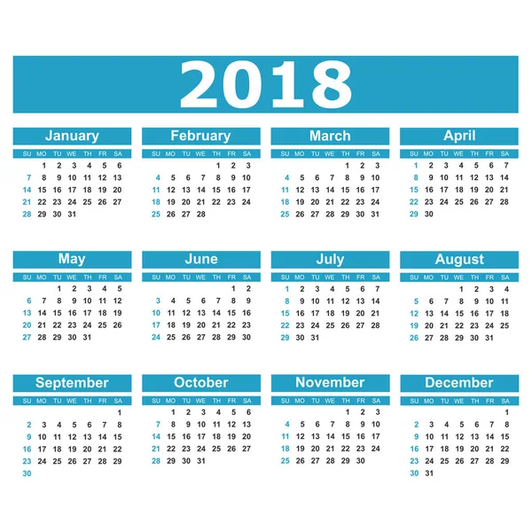 Takvim 2018 yılında basit tarzı. Takvim planlayıcısı tasarım sıcaklığı