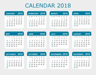 Takvim 2018 yılında basit tarzı. Takvim planlayıcısı tasarım sıcaklığı