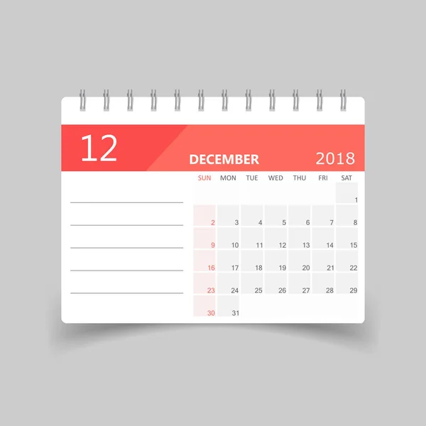 Ημερολόγιο Δεκεμβρίου 2018. Πρότυπο σχεδίασης planner ημερολόγιο. Εβδομάδα s — Διανυσματικό Αρχείο