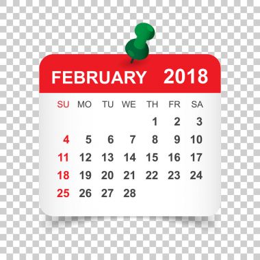 Şubat 2018 takvim. Takvim etiket tasarım şablonu. Hafta s