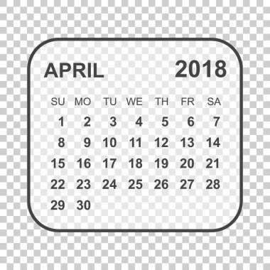 Nisan 2018 takvim. Takvim planlayıcısı tasarım şablonu. Hafta yıldız