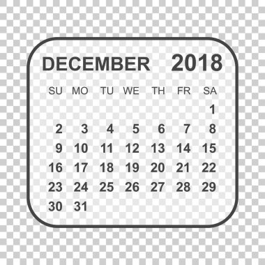 Aralık 2018 takvim. Takvim planlayıcısı tasarım şablonu. Hafta s