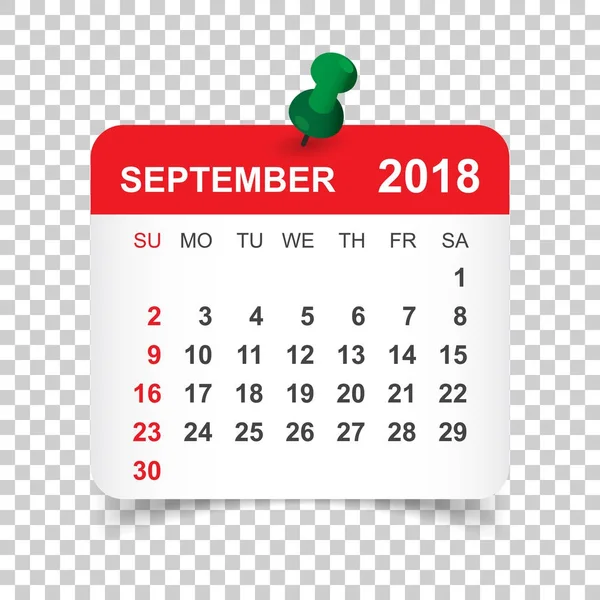 Calendario septiembre 2018. Plantilla de diseño de etiqueta de calendario. Semana. — Archivo Imágenes Vectoriales