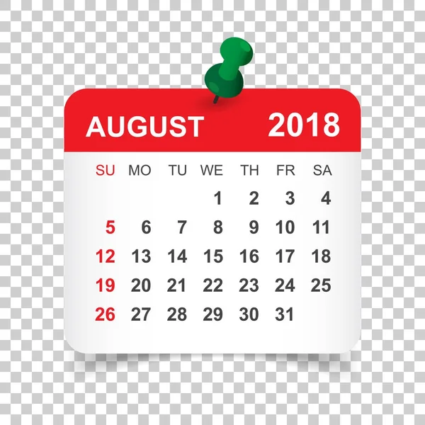 Calendario agosto 2018. Plantilla de diseño de etiqueta de calendario. Semana sta — Archivo Imágenes Vectoriales