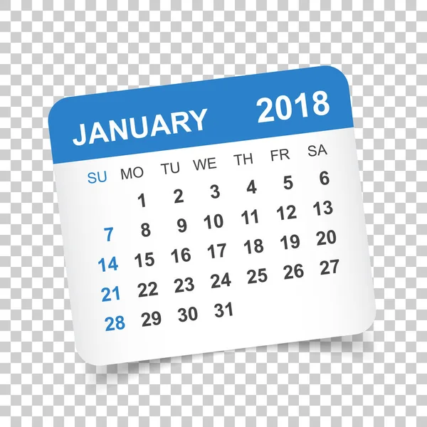 Kalender januari 2018. Kalender sticker ontwerpsjabloon. Week st — Stockvector