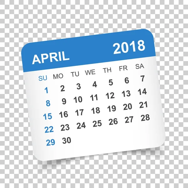 Kalendarz kwietnia 2018 r. Szablon projekt naklejki kalendarza. Gwiazdy tygodnia — Wektor stockowy