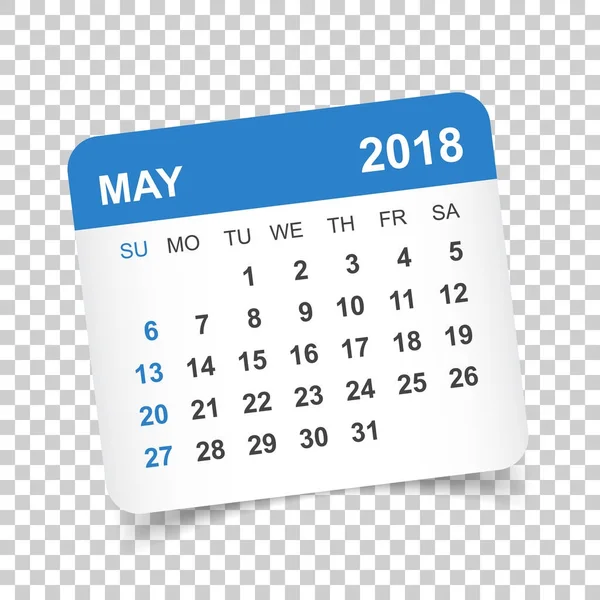 Mai 2018 Kalender. Kalenderaufkleber-Design-Vorlage. Woche beginnt — Stockvektor