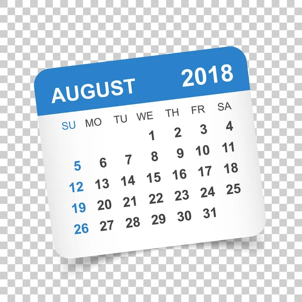 Calendrier août 2018. Calendrier autocollant modèle de conception. Semaine sta — Image vectorielle