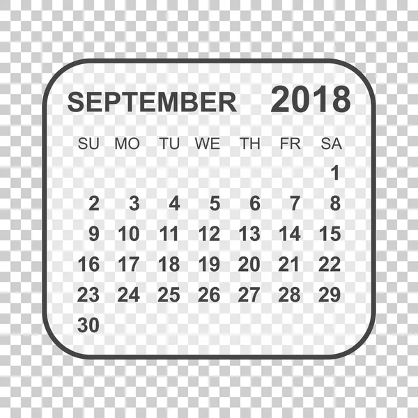 September 2018 kalender. Kalendermall planerare design. Vecka — Stock vektor