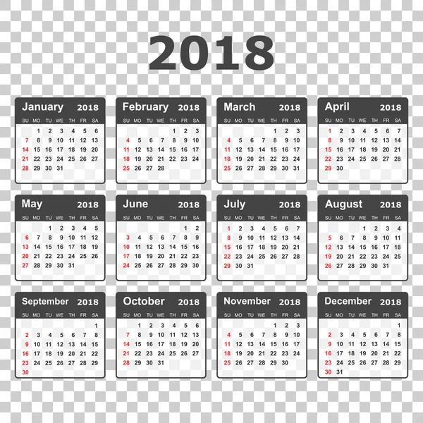 Календар 2018 року в простому стилі. Розробка планування календаря Temp — стоковий вектор