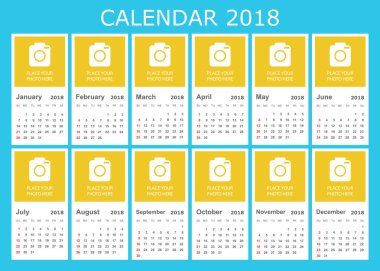 Takvim 2018 yılında basit tarzı. Takvim planlayıcısı tasarım sıcaklığı