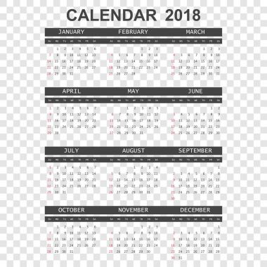 Takvim 2018 yılında basit tarzı. Takvim planlayıcısı tasarım sıcaklığı