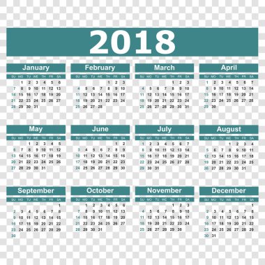 Takvim 2018 yılında basit tarzı. Takvim planlayıcısı tasarım sıcaklığı