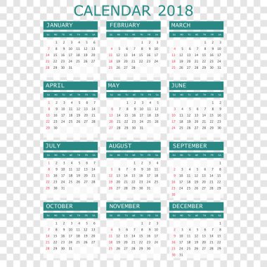 Takvim 2018 yılında basit tarzı. Takvim planlayıcısı tasarım sıcaklığı