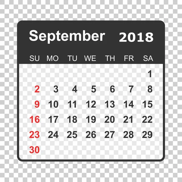 Calendário setembro 2018. Modelo de design de planejador de calendário. Semana — Vetor de Stock