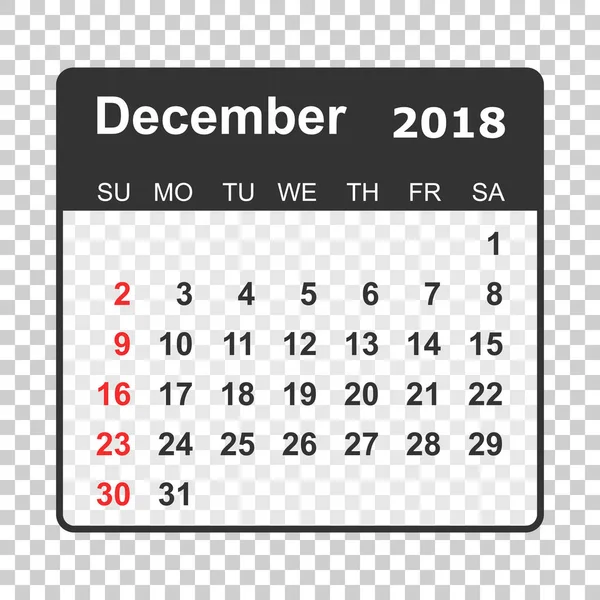 Календар грудня 2018 року. Шаблон дизайну планування календаря. Тиждень s — стоковий вектор