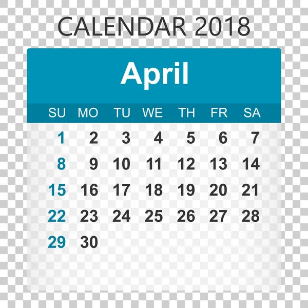 Calendário de abril 2018. Modelo de design de etiqueta de calendário. Estrela da semana — Vetor de Stock