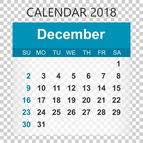 Kalendarzu grudnia 2018 r. Szablon projekt naklejki kalendarza. Tygodniu s — Wektor stockowy
