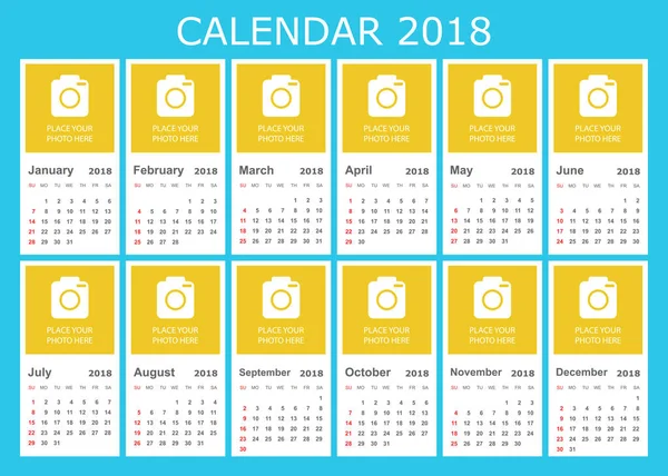 Calendrier 2018 année dans un style simple. Calendrier planificateur conception temp — Image vectorielle