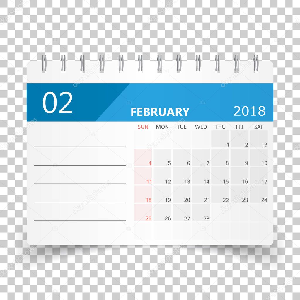 February 2018 calendar. Calendar planner design template. Week s