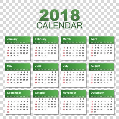 Takvim 2018 yılında basit tarzı. Takvim planlayıcısı tasarım sıcaklığı