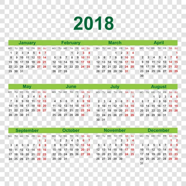 Calendrier 2018 année dans un style simple. Calendrier planificateur conception temp — Image vectorielle