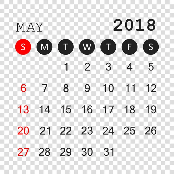 Kalendarz maja 2018 r. Szablon projektu planner kalendarz. Tydzień zaczyna się — Wektor stockowy