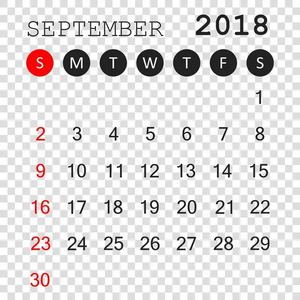 Calendário setembro 2018. Modelo de design de planejador de calendário. Semana — Vetor de Stock