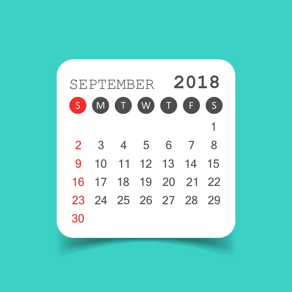 Calendrier septembre 2018. Calendrier autocollant modèle de conception. Semaine — Image vectorielle