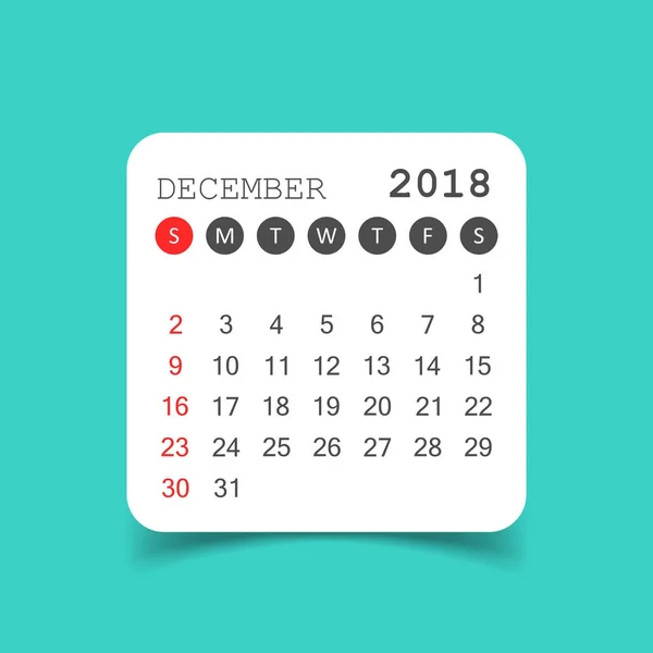 Ημερολόγιο Δεκεμβρίου 2018. Πρότυπο σχεδίασης αυτοκόλλητο ημερολόγιο. Εβδομάδα s — Διανυσματικό Αρχείο