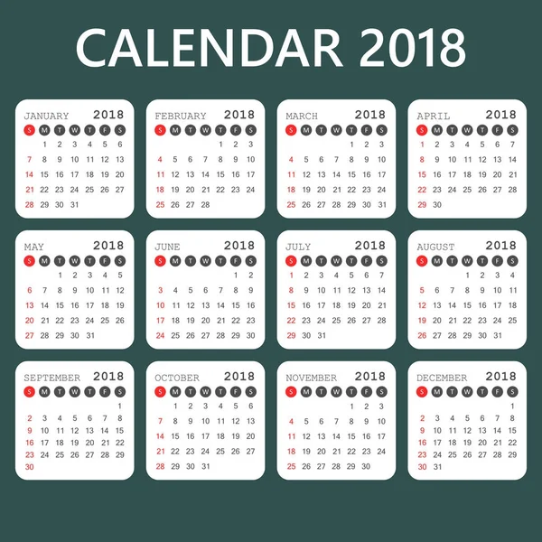 Calendrier 2018 année dans un style simple. Calendrier planificateur conception temp — Image vectorielle