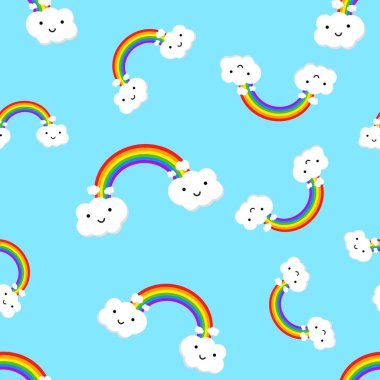 Rainbow ile duygu bulutlar Dikişsiz desen arka plan simgesi. Bu