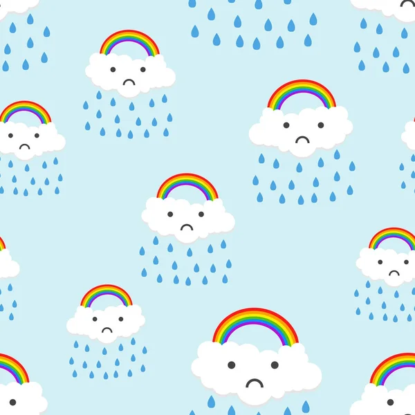 悲しい虹雲のシームレスなパターン背景アイコンと感情 — ストックベクタ
