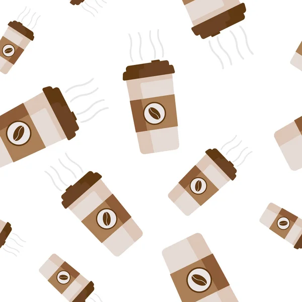 コーヒー カップのシームレスなパターン背景アイコン。ビジネス フラット ペイント、ペイント ブラシ — ストックベクタ