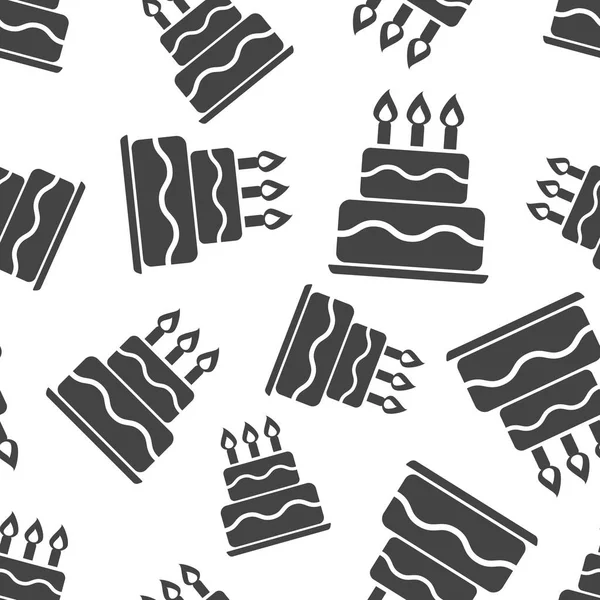 誕生日ケーキのシームレスなパターン背景アイコン。ビジネス フラット ve — ストックベクタ