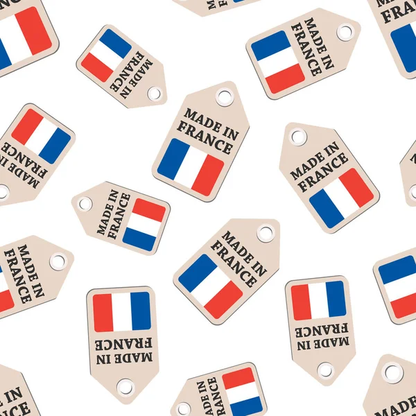 Etiqueta colgante hecha en Francia pegatina con el patrón inconsútil de la bandera espalda — Vector de stock