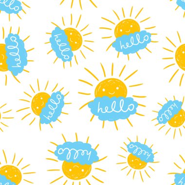 Yaz elle çizilmiş tebeşir güneş simgesi seamless modeli backgrou Merhaba