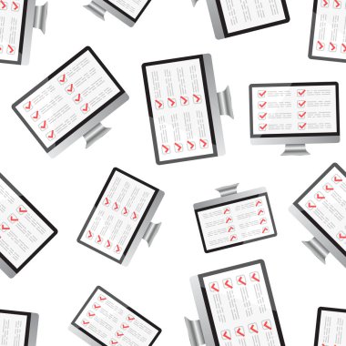 İş adamı kontrol listesi ile bilgisayar monitörü Dikişsiz desen bac