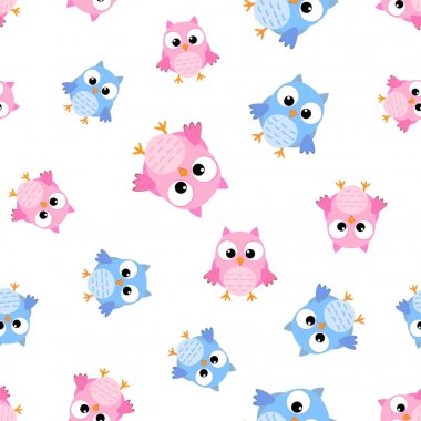 Sevimli çizgi baykuş Dikişsiz desen arka plan. İş düz vect