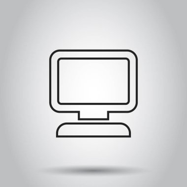 Bilgisayar, monitör çizgi stili simgesi. Vektör çizim üzerinde ISO