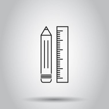 Cetvel simgesiyle kalem. Vektör illüstrasyon izole backgrou üzerinde