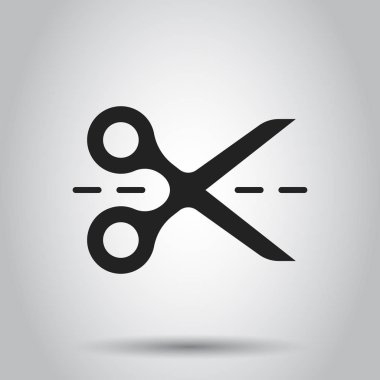 Kesik çizgi ile makas simgesi. Makas vektör çizim.