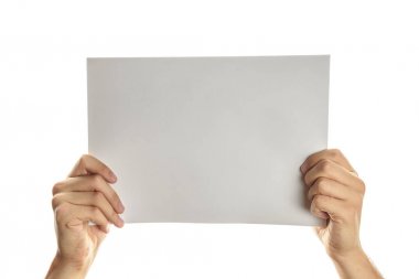 Elini kağıt afiş tut. Sen t için erkekler elinde boş işareti poster